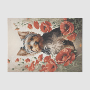Leuke Yorkshire Terrier Botanische rode papaver Tissuepapier