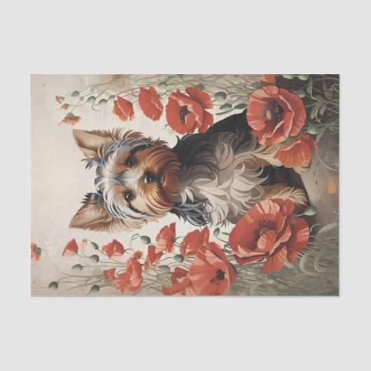 Leuke Yorkshire Terrier Botanische rode papaver Tissuepapier (Voorkant)