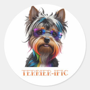 Leuke Yorkshire Terrier draagt een zonnebril Ronde Sticker