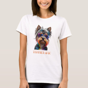 Leuke Yorkshire Terrier draagt een zonnebril T-shirt