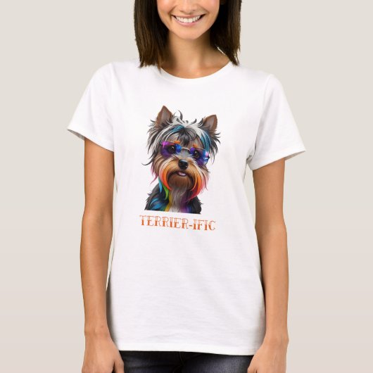 Leuke Yorkshire Terrier draagt een zonnebril T-shirt (Voorkant)