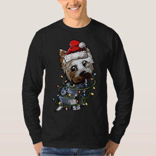 Leuke Yorkshire Terrier Santa Kerstboom Lichten T-shirt