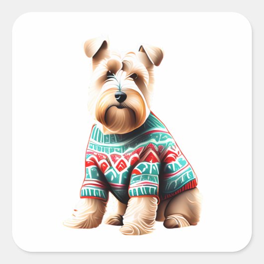 Leuke Zachte Gecoate Wheaten Terrier Kersttrui Vierkante Sticker (Voorkant)