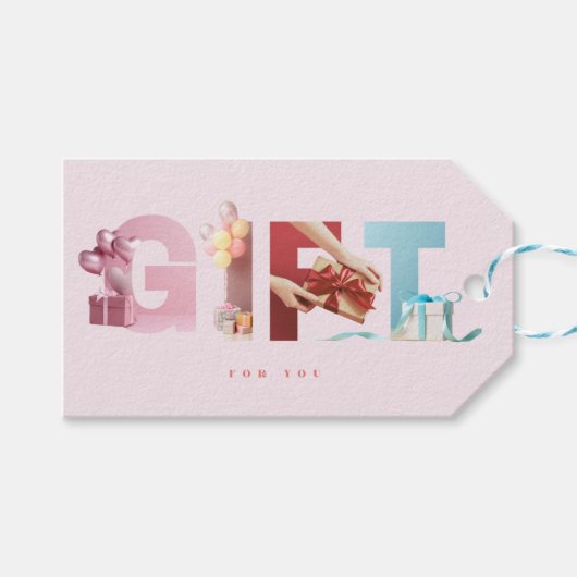 Leuke Zachte Roze Cadeautekst Maskering Typografie Cadeaulabel (Voorkant (Horizontaal))