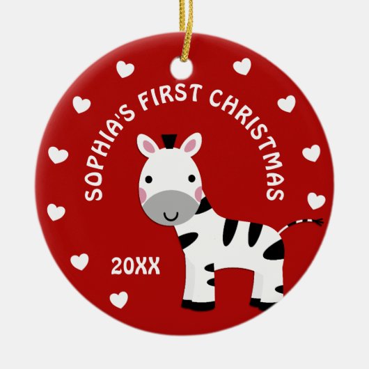 Leuke Zebra Baby's 1e Eerste Kerstcadeau Cirkel Keramisch Ornament (Voorkant)