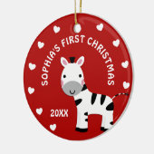 Leuke Zebra Baby's 1e Eerste Kerstcadeau Cirkel Keramisch Ornament (Links)