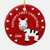 Leuke Zebra Baby's 1e Eerste Kerstcadeau Cirkel Keramisch Ornament (Achterkant)