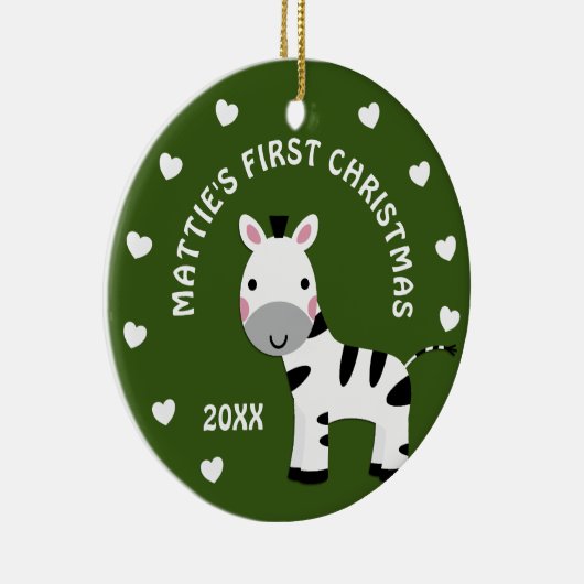 Leuke Zebra Baby's 1e Eerste Kerstcadeau Cirkel Keramisch Ornament (Rechts)