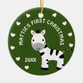 Leuke Zebra Baby's 1e Eerste Kerstcadeau Cirkel Keramisch Ornament (Voorkant)