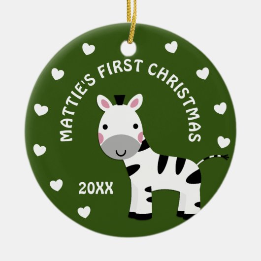 Leuke Zebra Baby's 1e Eerste Kerstcadeau Cirkel Keramisch Ornament (Voorkant)