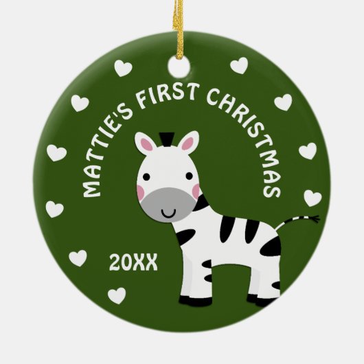Leuke Zebra Baby's 1e Eerste Kerstcadeau Cirkel Keramisch Ornament (Achterkant)