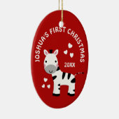 Leuke Zebra Baby's 1e Eerste Kerstcadeau Rood Keramisch Ornament (Rechts)