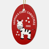 Leuke Zebra Baby's 1e Eerste Kerstcadeau Rood Keramisch Ornament (Links)