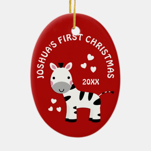 Leuke Zebra Baby's 1e Eerste Kerstcadeau Rood Keramisch Ornament (Achterkant)