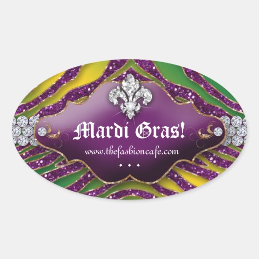 Leuke Zebra Fleur de lis Mardi Gras Party Ovale Sticker (Voorkant)