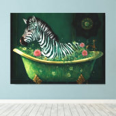 Leuke Zebra in een bad Canvas Afdruk (Insitu (Houten vloer))