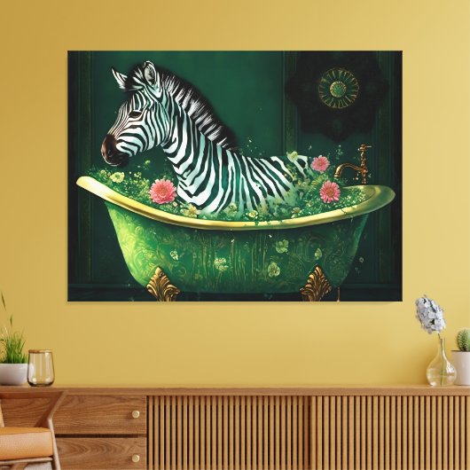 Leuke Zebra in een bad Canvas Afdruk (Insitu (Woonkamer))