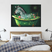 Leuke Zebra in een bad Canvas Afdruk (Insitu (Slaapkamer))