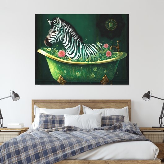 Leuke Zebra in een bad Canvas Afdruk (Insitu (Slaapkamer))