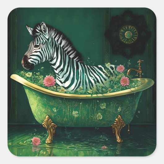 Leuke Zebra in een bad Vierkante Sticker (Voorkant)