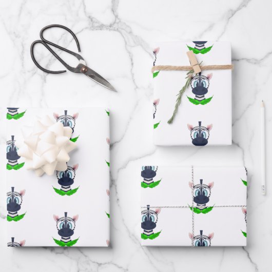 Leuke Zebra Kids Verjaardagssafari Dierenpatroon Inpakpapier Vel (Voorkant)