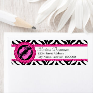 Leuke Zebra Print, Lipstick Kiss en Roze Kant Etiket