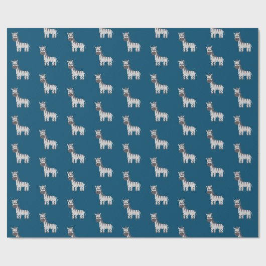 Leuke Zebra Zoo Dieren Zwart Wit Blauw Cadeaupapier (Vlak)