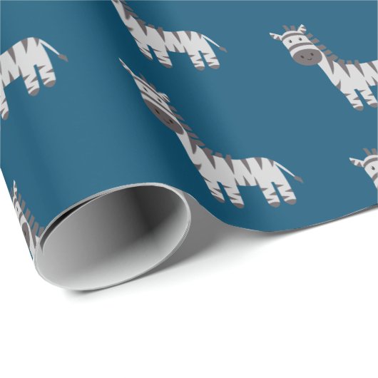 Leuke Zebra Zoo Dieren Zwart Wit Blauw Cadeaupapier (Rol Hoek)