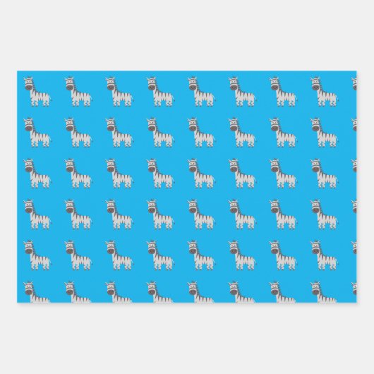 Leuke Zebra Zoo Dieren Zwart Wit Blauw Inpakpapier Vel (Voorkant 3)