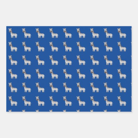 Leuke Zebra Zoo Dieren Zwart Wit Blauw Inpakpapier Vel (Voorkant 2)
