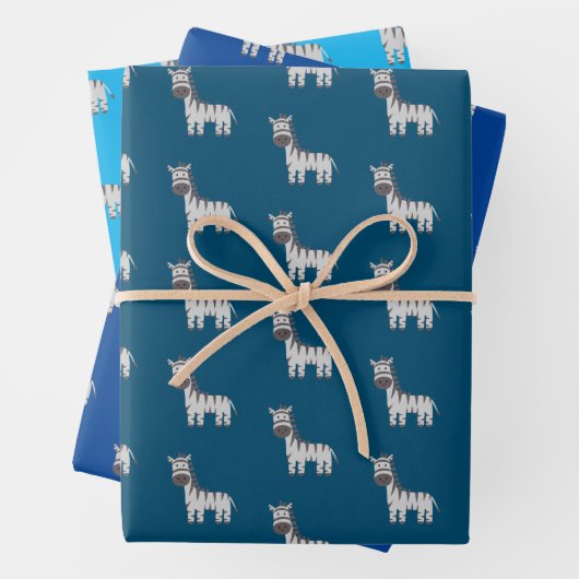 Leuke Zebra Zoo Dieren Zwart Wit Blauw Inpakpapier Vel (In situ)