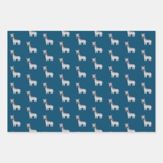 Leuke Zebra Zoo Dieren Zwart Wit Blauw Inpakpapier Vel (Voorkant)