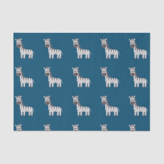 Leuke Zebra Zoo Dieren Zwart Wit Blauw Tissuepapier (Voorkant)