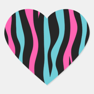 Leuke zebraprint punk in hete roze, zwart en blauw hart sticker