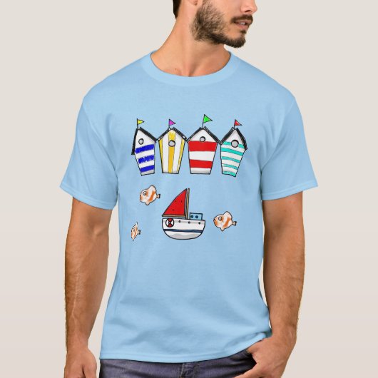 Leuke zee hutten & boot t-shirt (Voorkant)