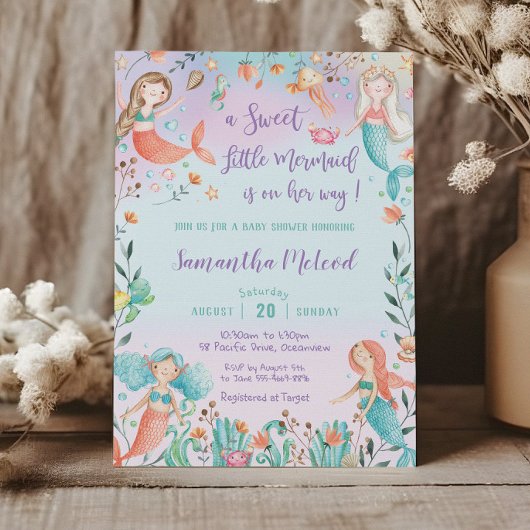 Leuke zeemeermin Baby shower Onder het Zee Baby Me Kaart