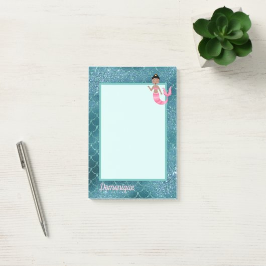Leuke Zeemeermin in Roze met Aqua Scales Post-it® Notes (Kantoor)