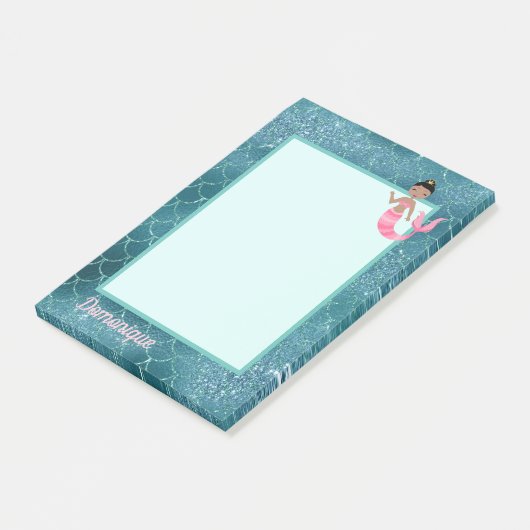 Leuke Zeemeermin in Roze met Aqua Scales Post-it® Notes (Schuin)