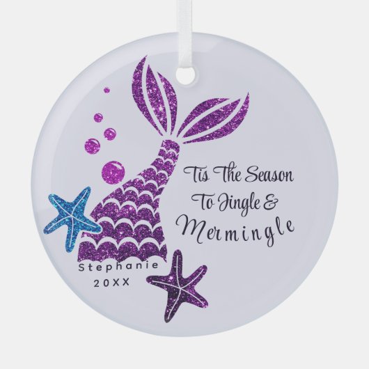 Leuke zeemeermin kerstversiering glas ornament (Voorkant)