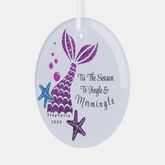 Leuke zeemeermin kerstversiering glas ornament (Voorkant links)