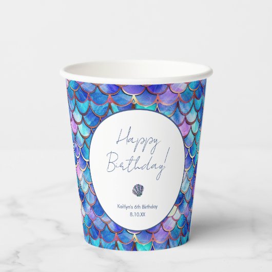 Leuke zeemeermin kleine meisjes verjaardagsfeestje papieren bekers (Achterkant)