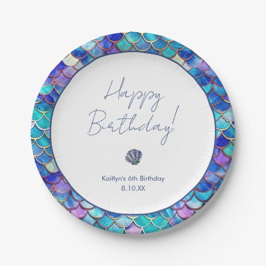 Leuke zeemeermin kleine meisjes verjaardagsfeestje papieren bordje (Voorkant)