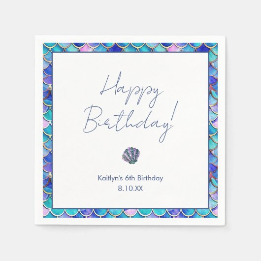 Leuke zeemeermin kleine meisjes verjaardagsfeestje servet (Voorkant)