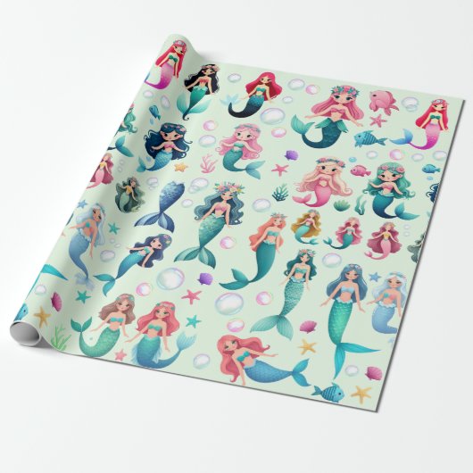 Leuke Zeemeermin Meisjes Sealife Fantasy Sprookjes Cadeaupapier (Uitgerold)