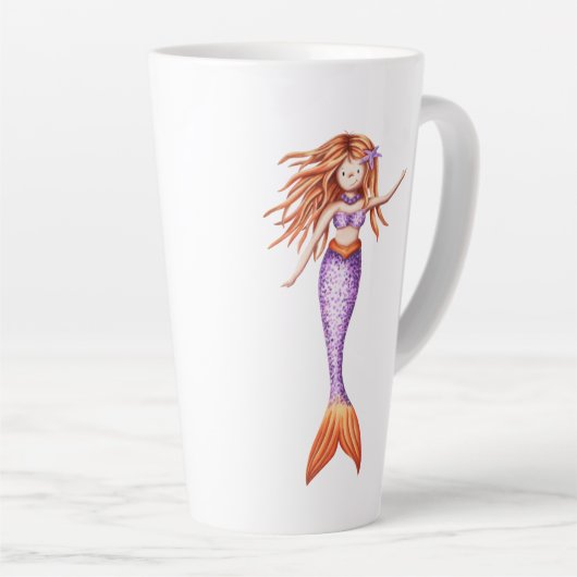 Leuke zeemeermin met rood haar Paarse Oranje staar Latte Mok (Rechterhoek)