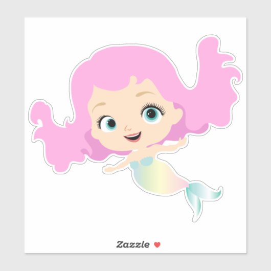 Leuke zeemeermin met roze haar sticker (Vel)