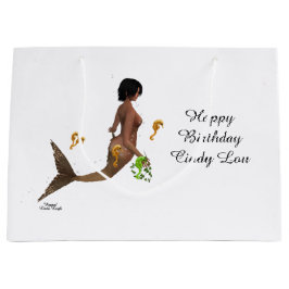 Leuke zeemeermin met zeepaardjes geschenkzak groot cadeauzakje