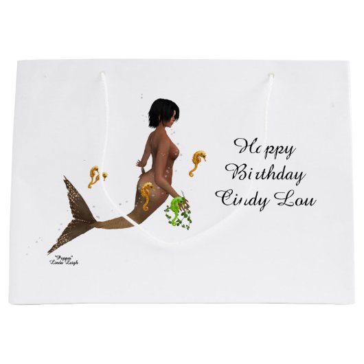 Leuke zeemeermin met zeepaardjes geschenkzak groot cadeauzakje (Voorkant)