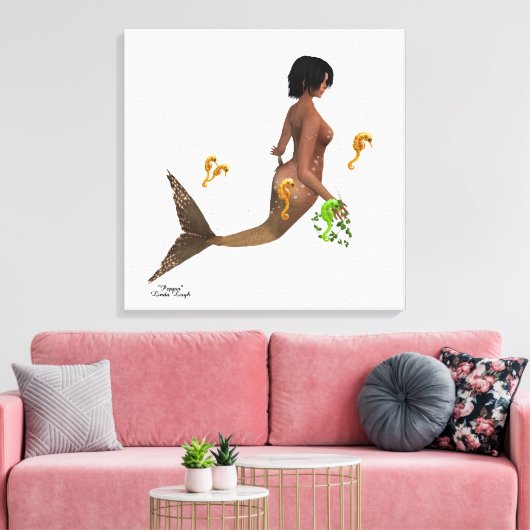 Leuke zeemeermin met zeepaardjes gespannen canvas  (Insitu (Woonkamer))