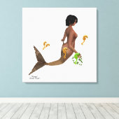 Leuke zeemeermin met zeepaardjes gespannen canvas  (Insitu (Houten vloer))